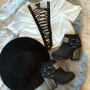 White Tee Shirt w/ Lace Up Front